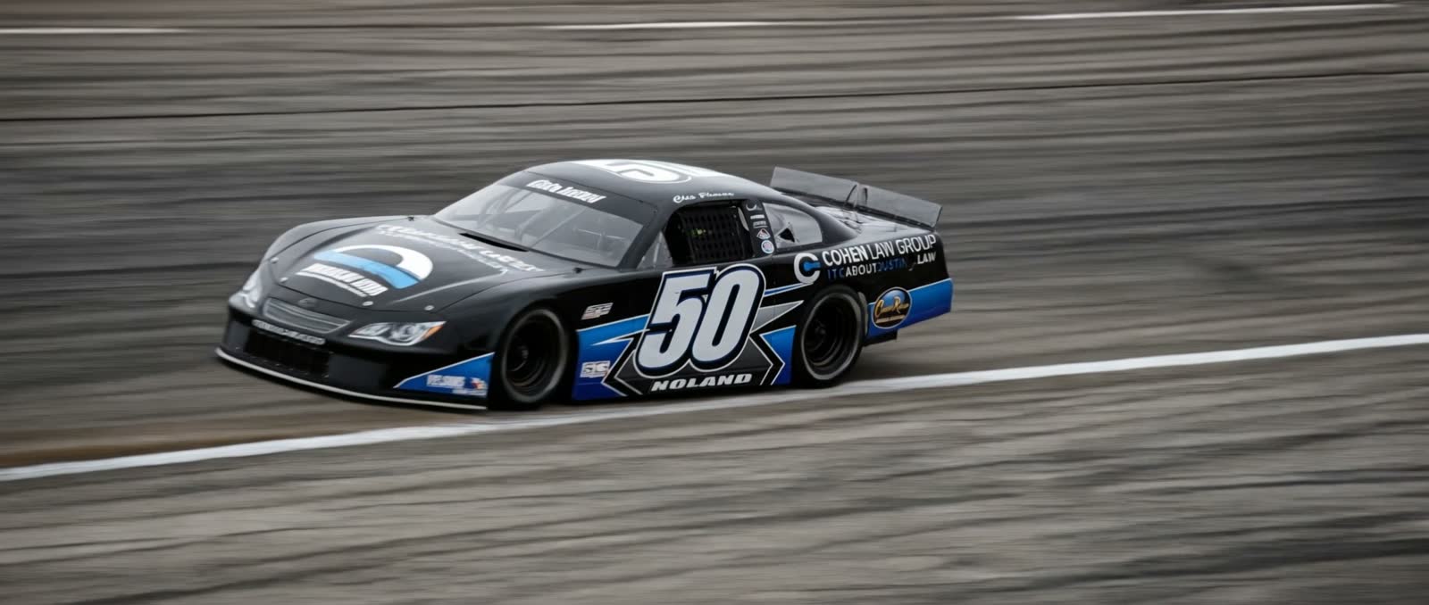 The #50 late model at speed on the frontstretch at Cordele Motor Speedway